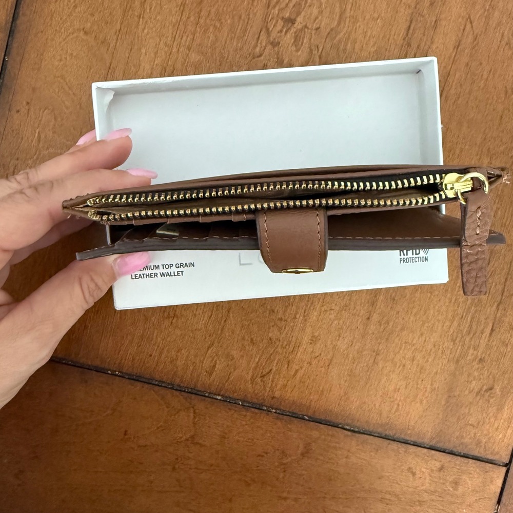 Lodis 1965 Womens Tan Premium Top Grain Leather RFID Bifold Wallet New in Box - Picture 5 of 7